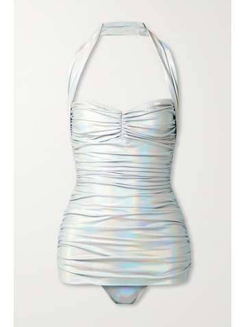 NORMA KAMALI Bill Mio ruched iridescent halterneck swimsuit