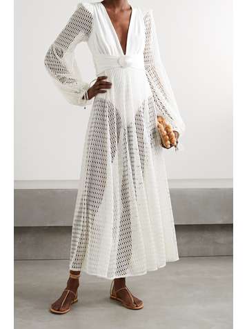 PATBO Embellished stretch-jersey and crochet-knit maxi dress