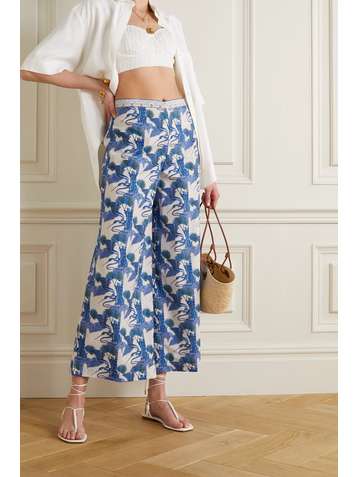 LE SIRENUSE POSITANO Natalie Love Story printed cotton-poplin wide-leg pants