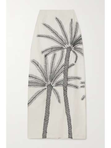 LE SIRENUSE POSITANO Monica embroidered cotton-poplin maxi skirt