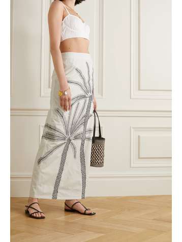 LE SIRENUSE POSITANO Monica embroidered cotton-poplin maxi skirt