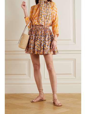YVONNE S Blouse en lin imprimé à col noué