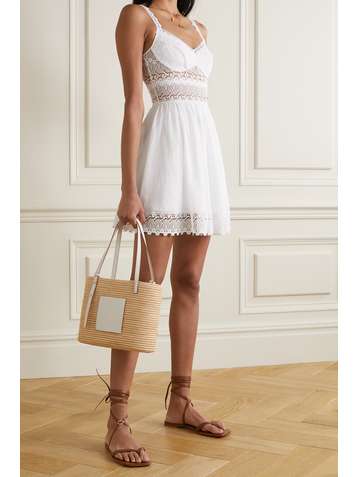CHARO RUIZ Cotton-blend poplin and crocheted lace mini dress