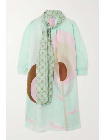 YVONNE S Pussy-bow printed linen dress
