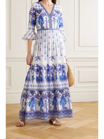 LE SIRENUSE POSITANO Bella tiered embroidered printed cotton-voile maxi dress