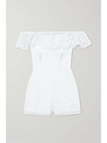 CHARO RUIZ Cotton-blend poplin and crocheted lace playsuit