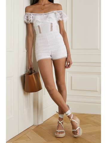 CHARO RUIZ Cotton-blend poplin and crocheted lace playsuit