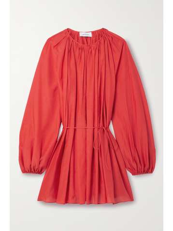 MATTEAU + NET SUSTAIN gathered organic cotton and silk-blend mini dress
