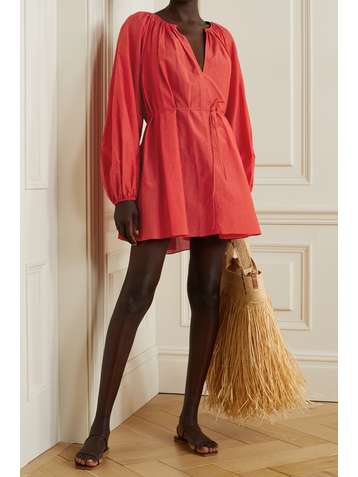 MATTEAU + NET SUSTAIN gathered organic cotton and silk-blend mini dress