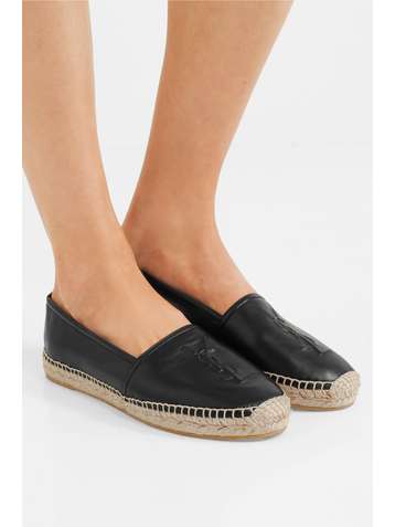 SAINT LAURENT Logo-embossed leather espadrilles