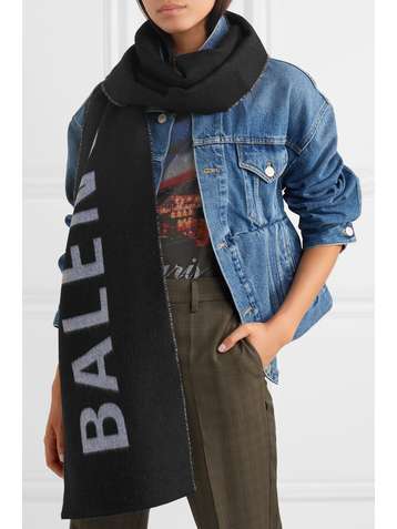 BALENCIAGA Frayed wool-jacquard scarf