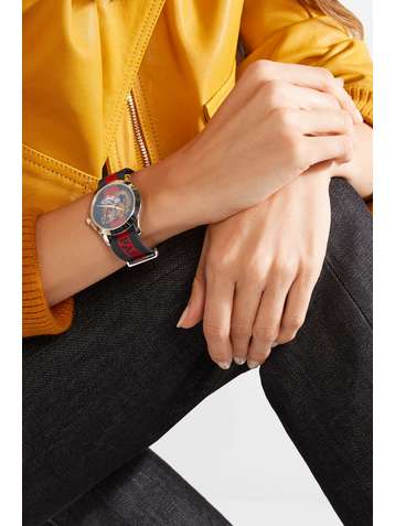 GUCCI Striped canvas and stainless steel watch