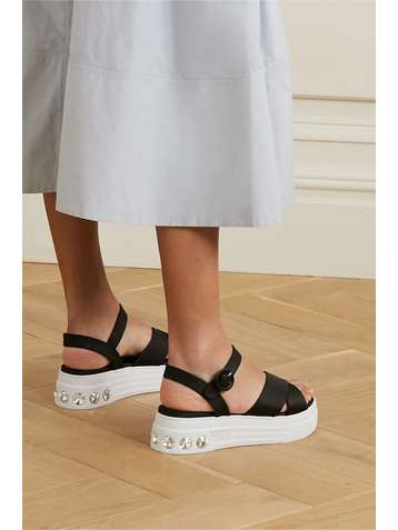MIU MIU Crystal-embellished satin platform sandals