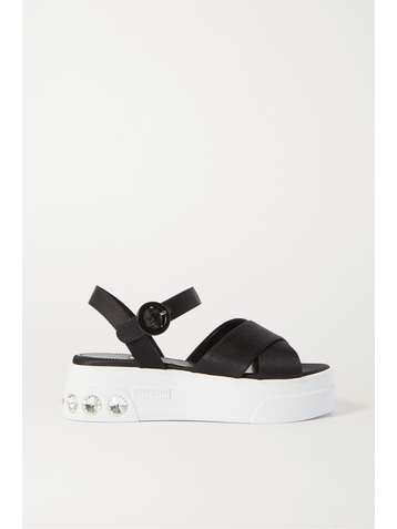 MIU MIU Crystal-embellished satin platform sandals