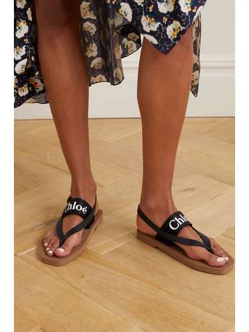 CHLOÉ Sandales en toile et en cuir à logo