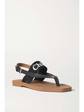 CHLOÉ Sandales en toile et en cuir à logo