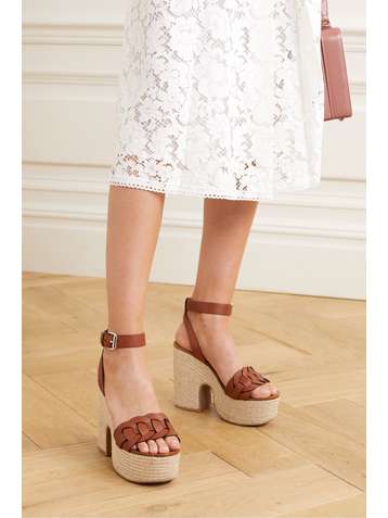 MIU MIU Woven leather espadrille wedge sandals