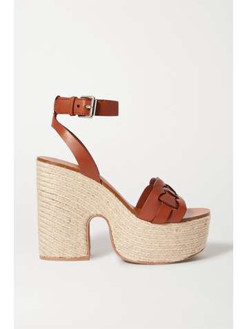 MIU MIU Woven leather espadrille wedge sandals