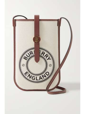 BURBERRY Leather-trimmed printed canvas phone case