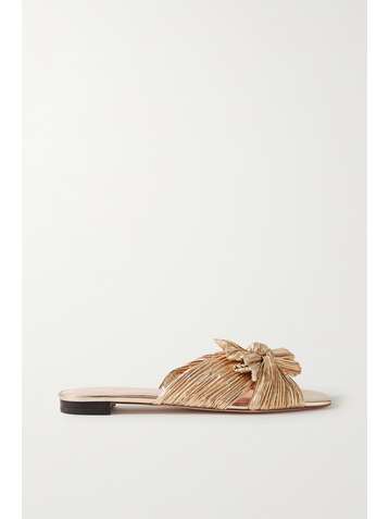 LOEFFLER RANDALL Daphne bow-embellished plissé-lamé slides