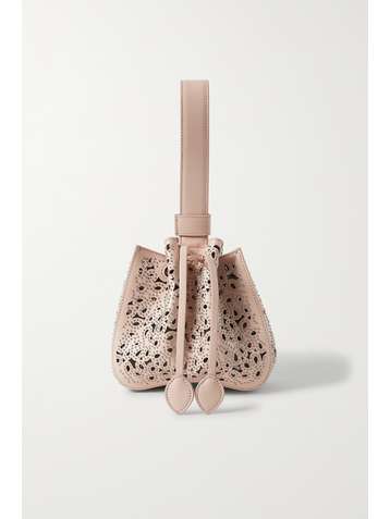 ALAÏA Rose Marie mini studded laser-cut leather bucket bag