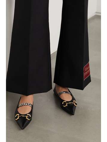 GUCCI Deva embellished leather collapsible-heel point-toe flats
