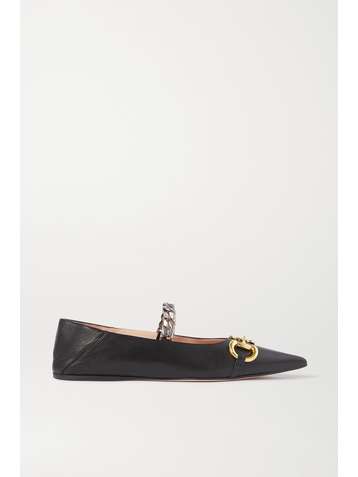 GUCCI Deva embellished leather collapsible-heel point-toe flats