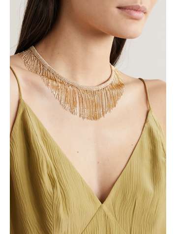 CAROLINA BUCCI Fringe 18-karat gold and silk necklace