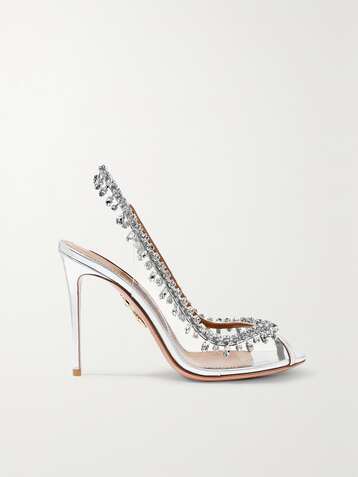 AQUAZZURA Sandales à brides en PVC et en cuir métallisé à ornements Temptation