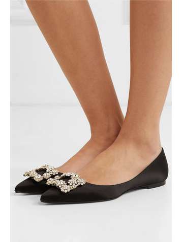 ROGER VIVIER Crystal-embellished satin point-toe flats