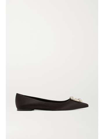 ROGER VIVIER Crystal-embellished satin point-toe flats