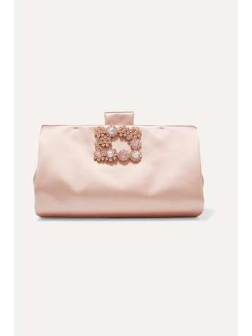 ROGER VIVIER Crystal-embellished satin clutch