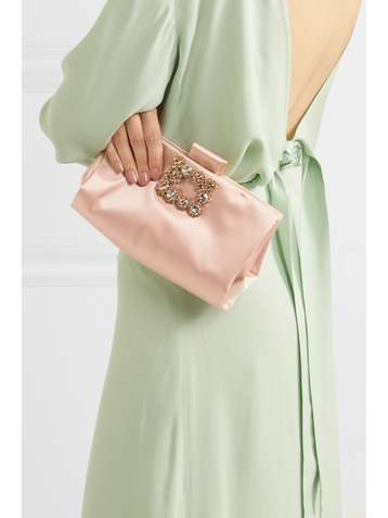 ROGER VIVIER Crystal-embellished satin clutch