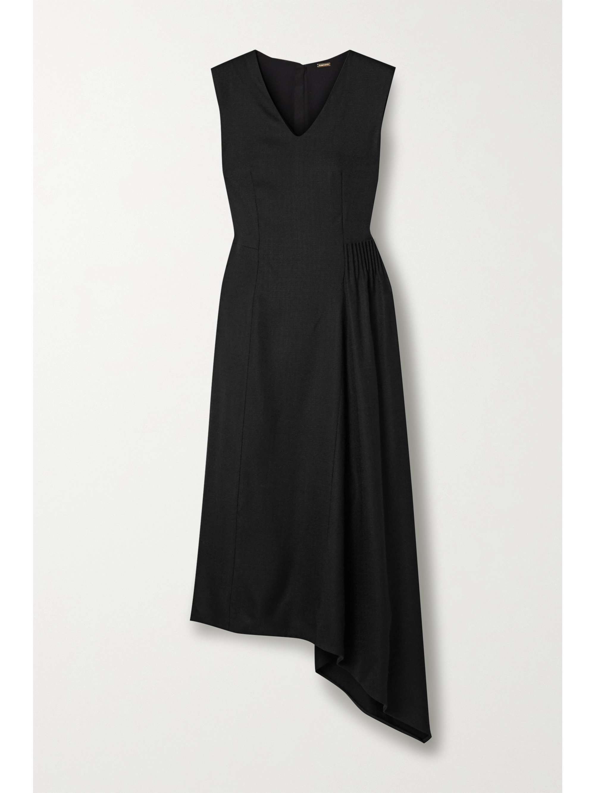 Asymmetric gathered canvas midi dress 