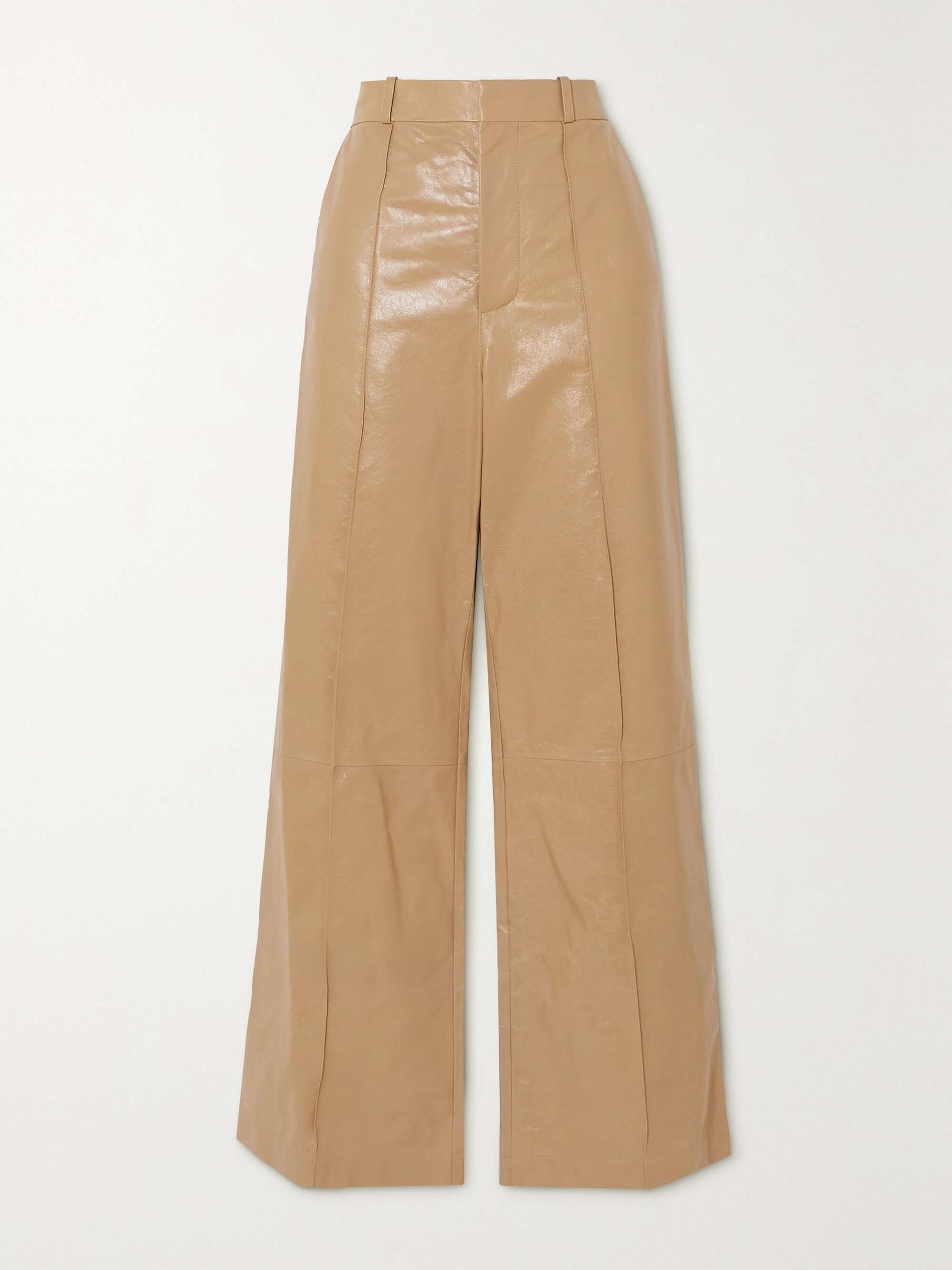 Pintucked leather wide-leg pants