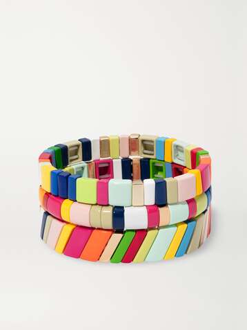ROXANNE ASSOULIN Set de trois bracelets en émail et plaqué or Fruit Stripe