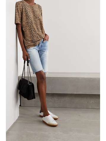 SAINT LAURENT Court Classic logo-print suede-trimmed perforated leather sneakers