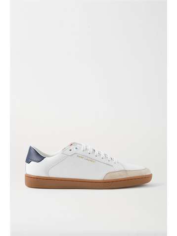 SAINT LAURENT Court Classic logo-print suede-trimmed perforated leather sneakers
