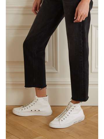 SAINT LAURENT Malibu leather-trimmed distressed cotton-canvas high-top sneakers
