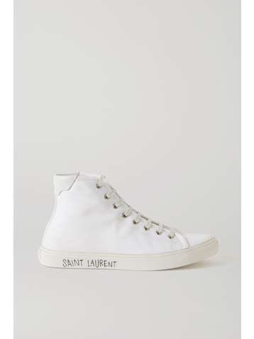 SAINT LAURENT Malibu leather-trimmed distressed cotton-canvas high-top sneakers