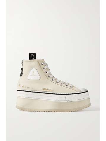 R13 Grosgrain-trimmed distressed canvas platform high-top sneakers