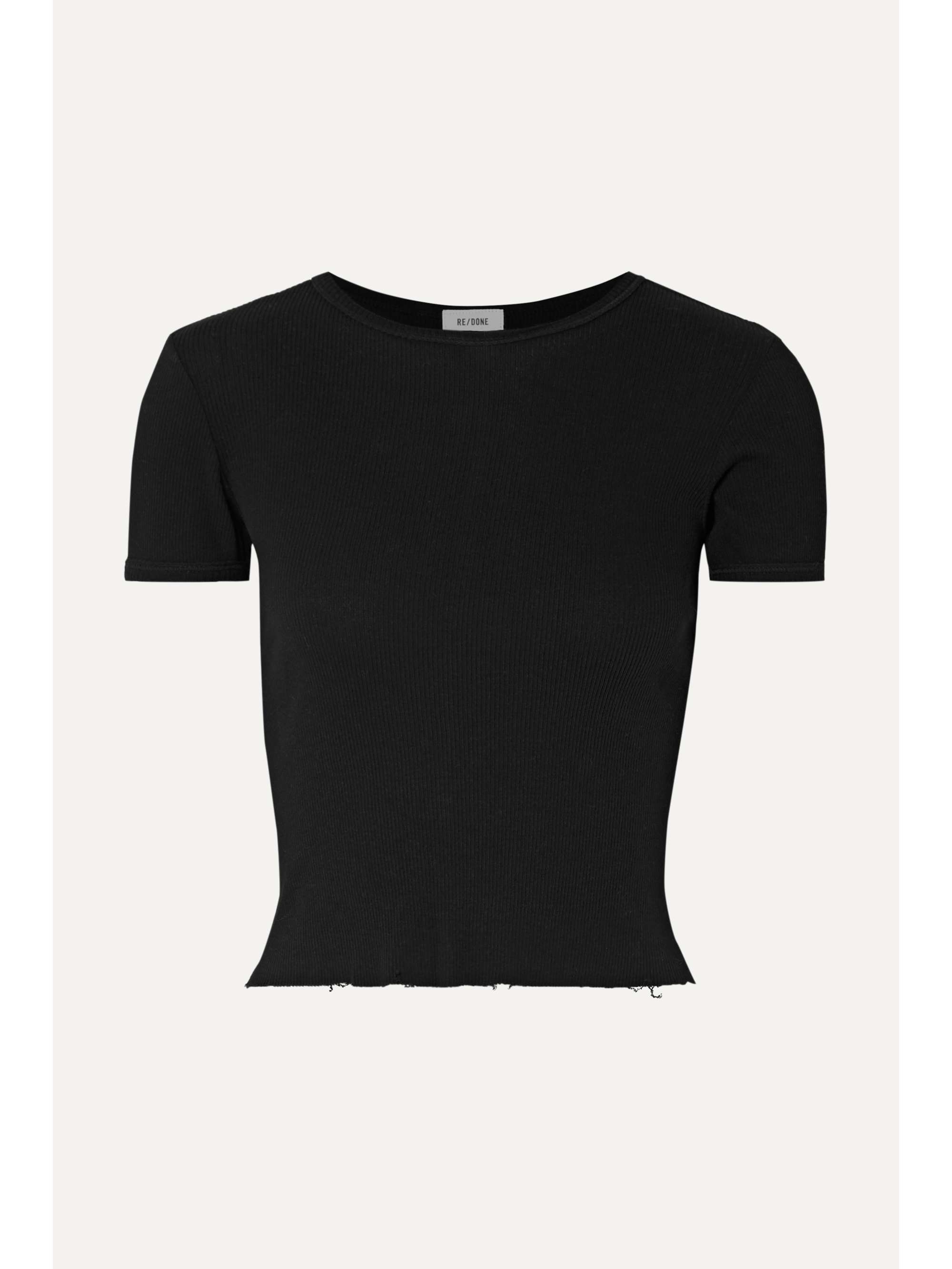 RE/DONE Women's 90s Ribbed Cap-Sleeve Tee - Black - Size Large