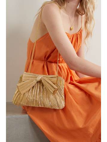 LOEFFLER RANDALL Rayne bow-embellished plissé-lamé clutch
