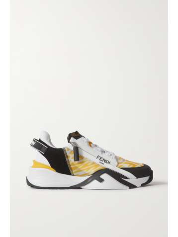 FENDI Printed rubber and neoprene-trimmed leather, suede and nylon sneakers