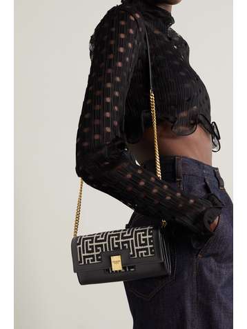 BALMAIN 1945 leather-trimmed jacquard shoulder bag