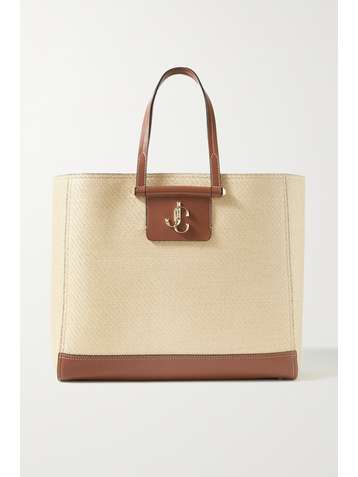 JIMMY CHOO Laylin leather-trimmed straw tote