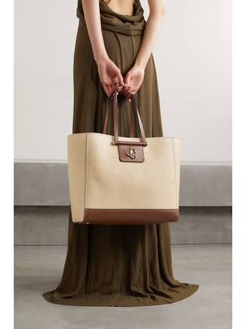 JIMMY CHOO Laylin leather-trimmed straw tote