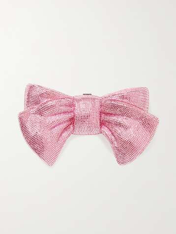 JUDITH LEIBER COUTURE Bow Just for You crystal-embellished silver-tone clutch
