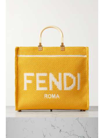 FENDI Sunshine Shopper leather-trimmed crochet tote