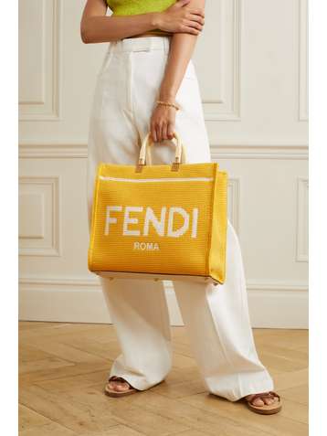 FENDI Sunshine Shopper leather-trimmed crochet tote